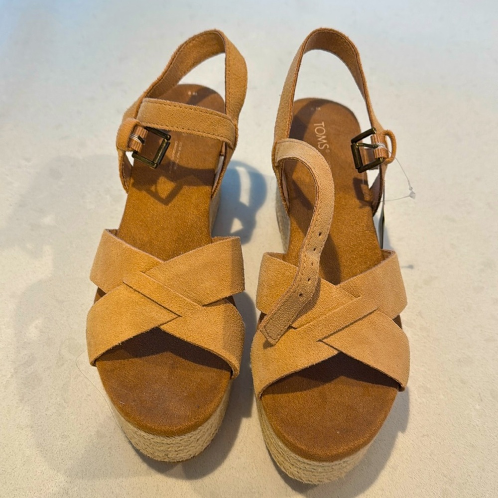 Toms Suede Tan Platform Sandal